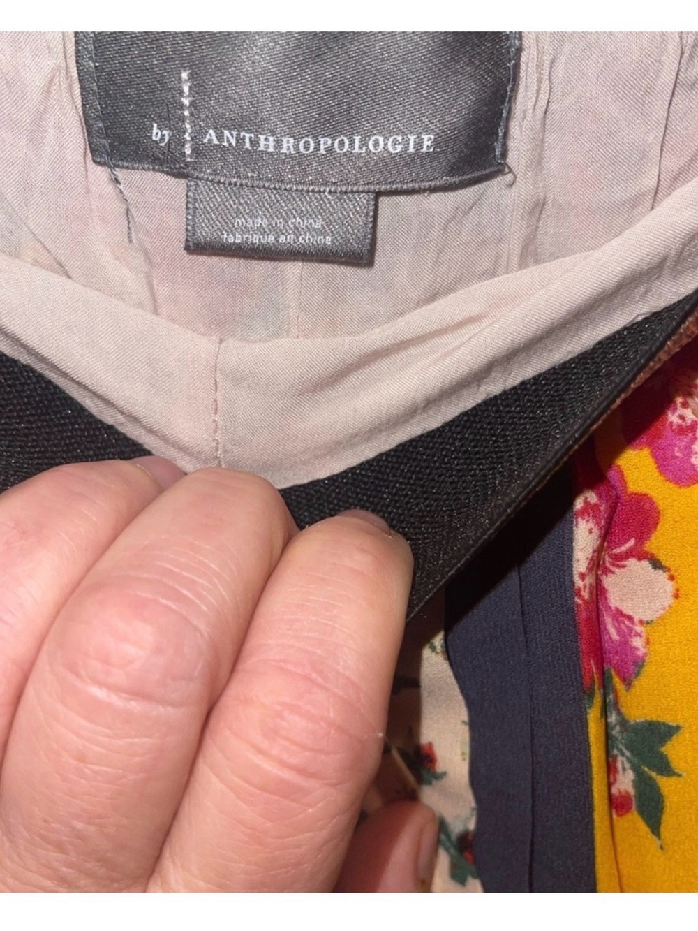 Anthropologie Floral & Stripe pleated pants in Yellow, Pink, Navy - Picture 4 of 4